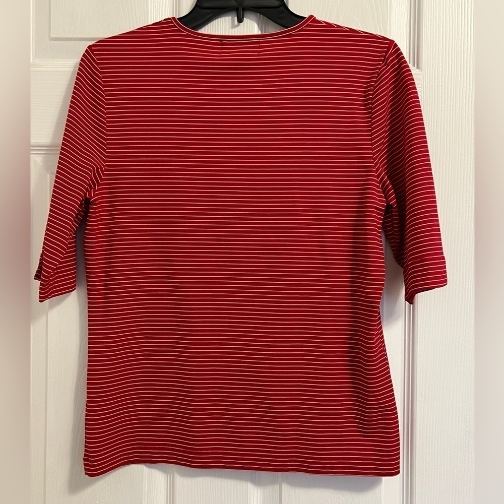 2 for $10 Lauren Ralph Lauren Pinstripe Short Sleeve Top Women’s Size Medium - Picture 7 of 7
